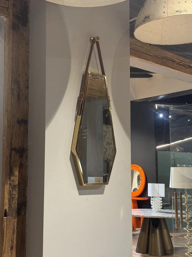 Maren Stainless Steel Wall Mirror with Leather Strap real view 2