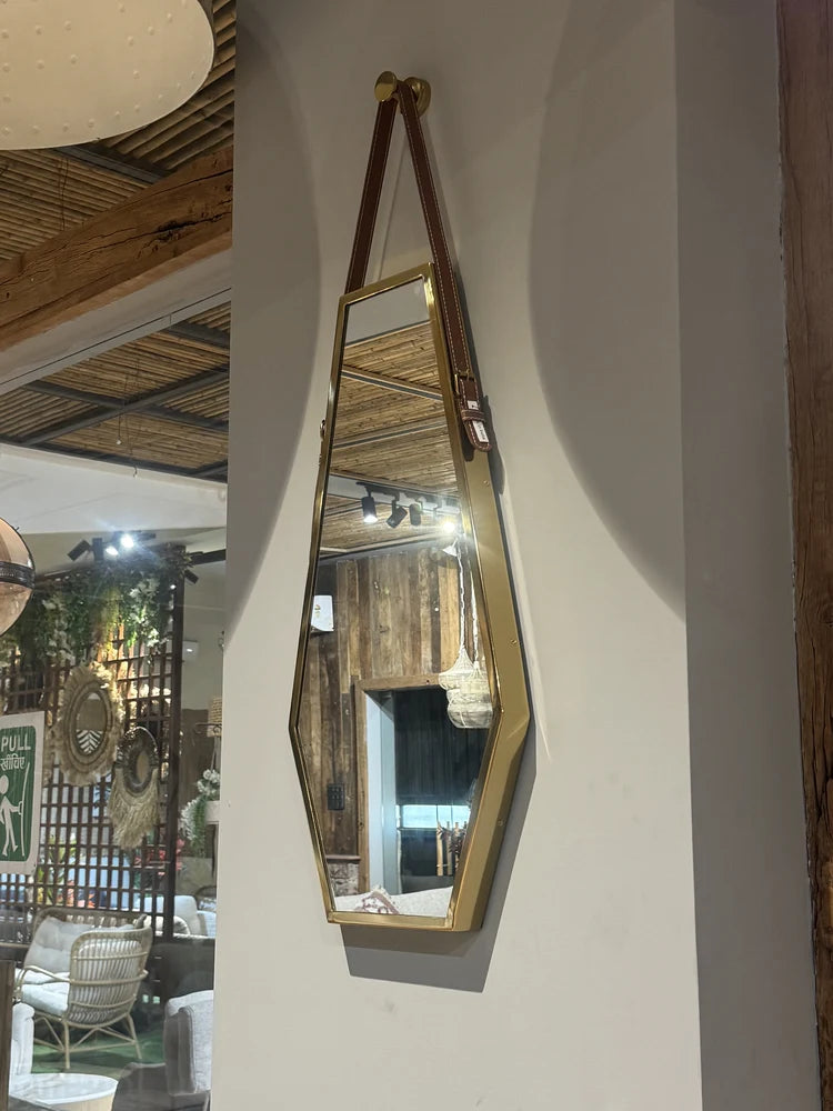Maren Stainless Steel Wall Mirror with Leather Strap real view 4