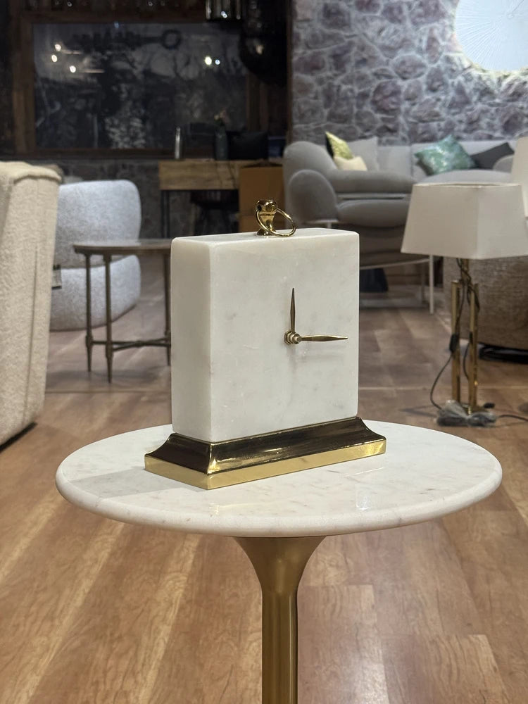 Onyx Stainless Steel Table Clock with Marble real view 2