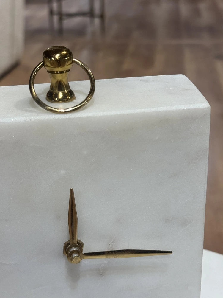 Onyx Stainless Steel Table Clock with Marble real view 3