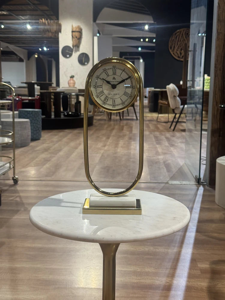 Cadre Stainless Steel Table Clock with Marble, Glass real view 1