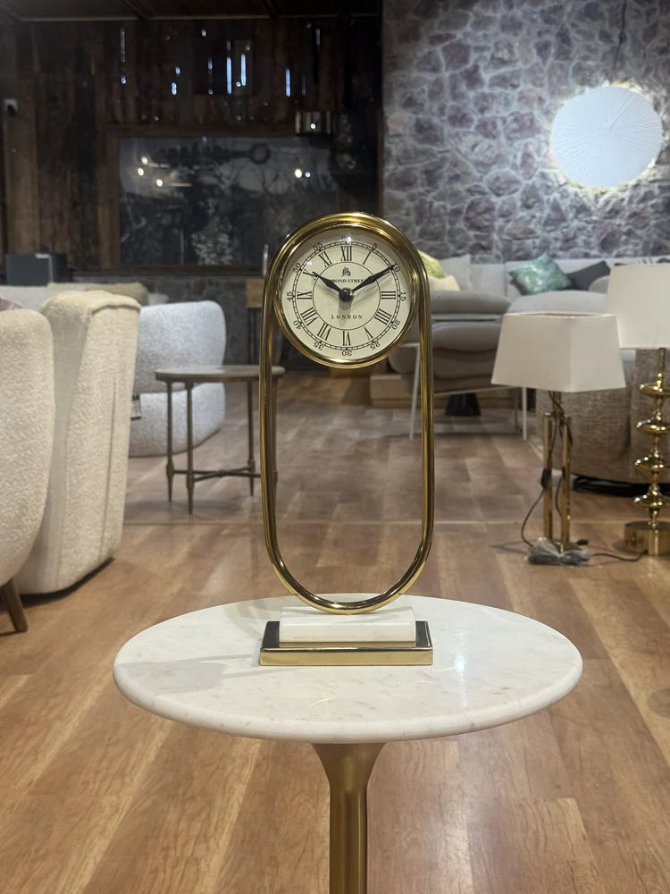 Cadre Stainless Steel Table Clock with Marble, Glass real view 2