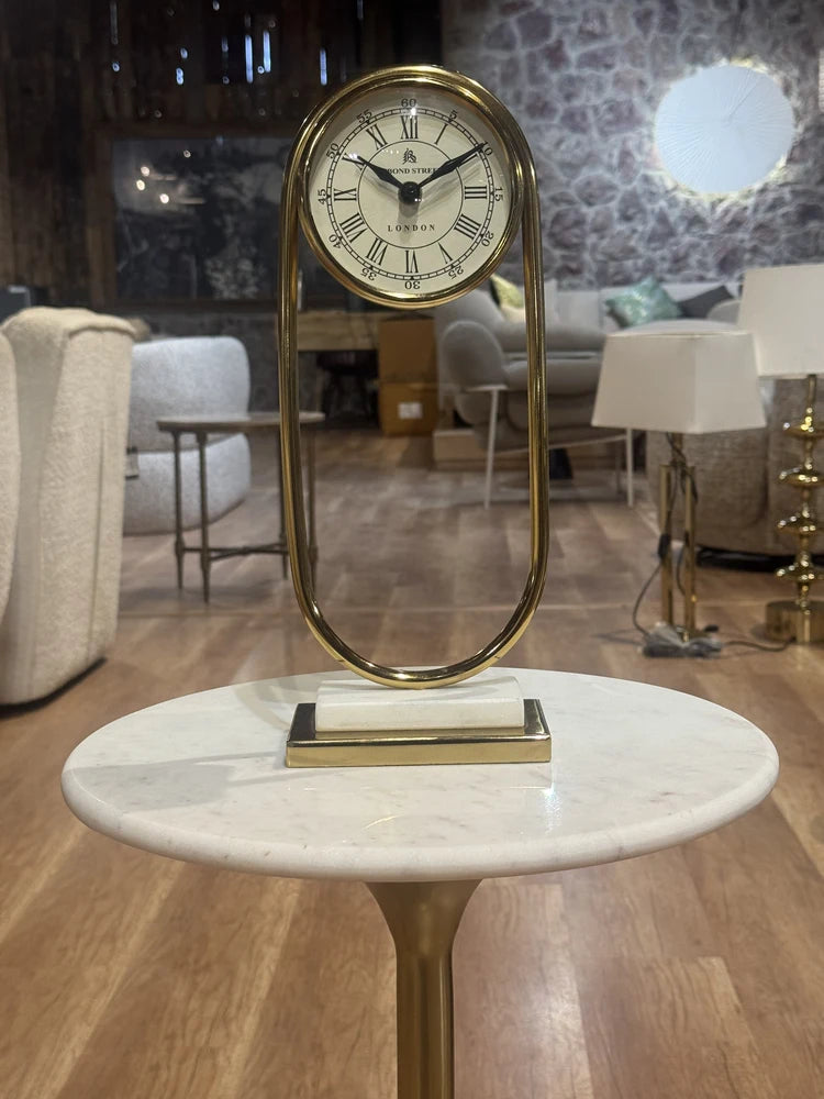 Cadre Stainless Steel Table Clock with Marble, Glass real view 3
