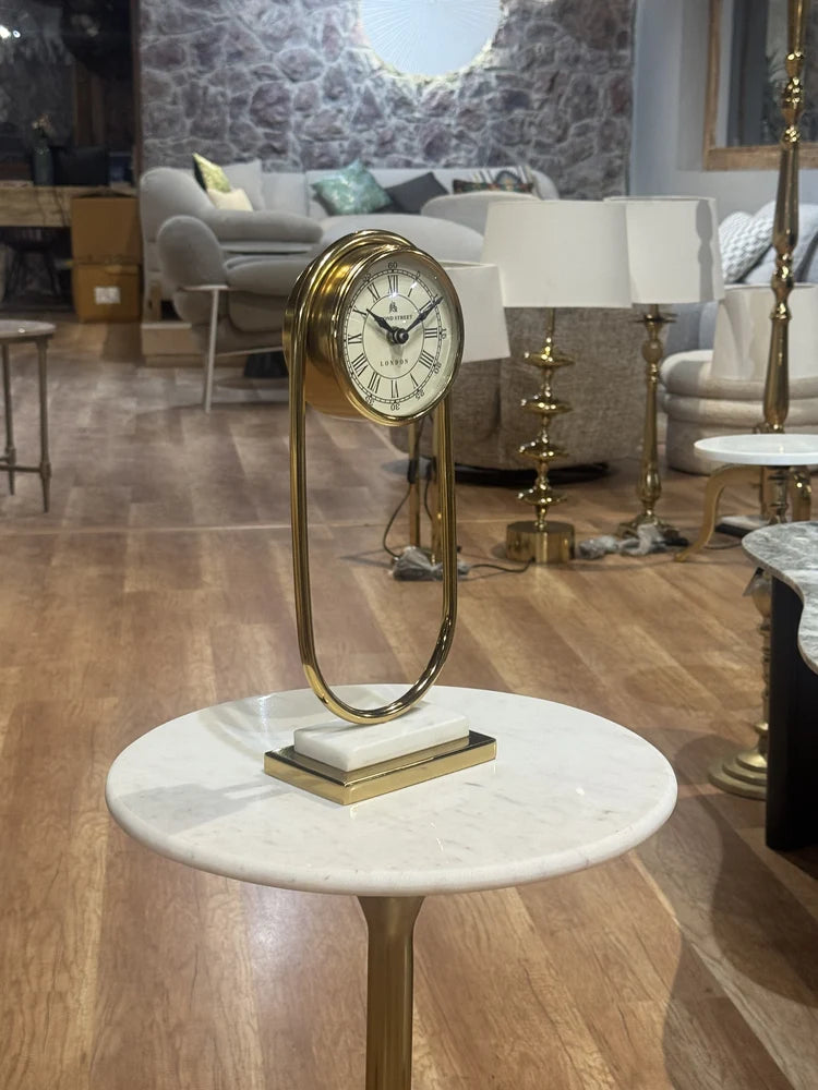 Cadre Stainless Steel Table Clock with Marble, Glass real view 4