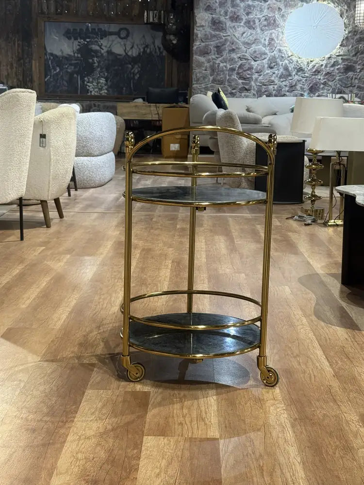 Lorne Stainless Steel Aluminium Trolley - Green Marble real view 6