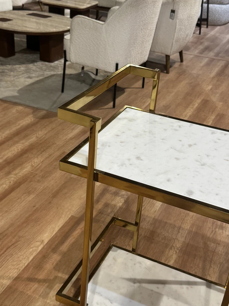Callum Stainless Steel Aluminium Trolley - White Marble real view 3