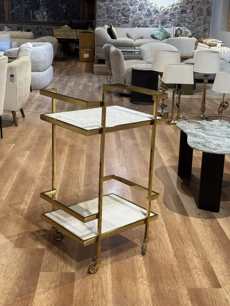 Callum Stainless Steel Aluminium Trolley - White Marble real view 4