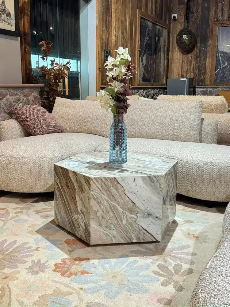 Birch Sawar Marble Coffee Table with Wheel real view 1