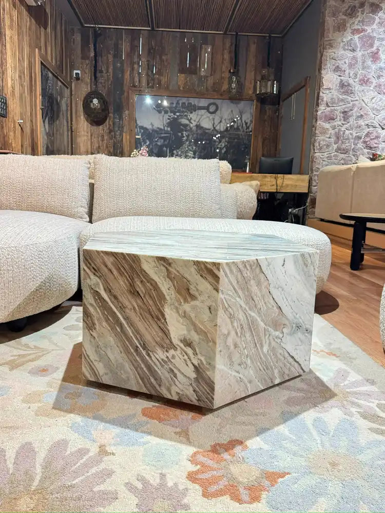 Birch Sawar Marble Coffee Table with Wheel real view 3