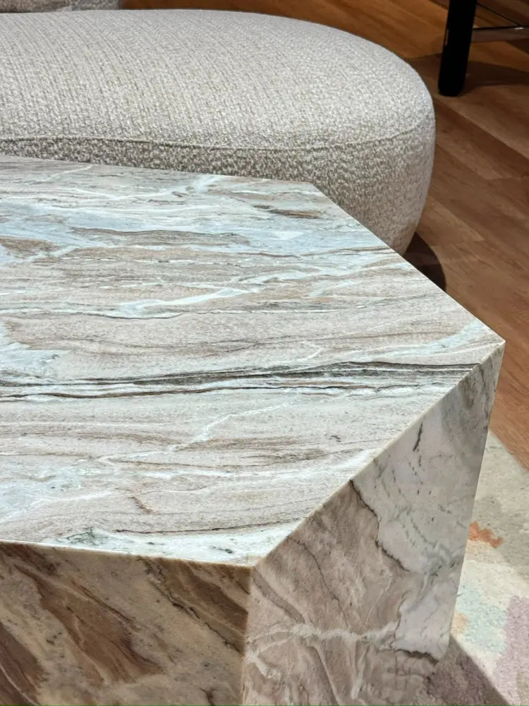 Birch Sawar Marble Coffee Table with Wheel real view 6