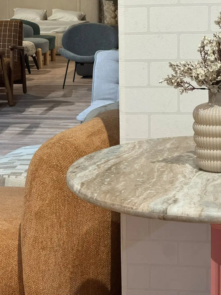 Avalon Sawar Marble Restaurant Table with Metal Legs - Large real view 3