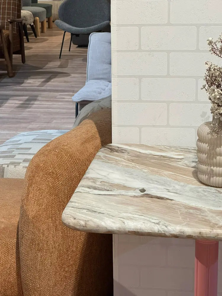 Calloway Sawar Marble Restaurant Table with Metal Legs - Medium real view 4