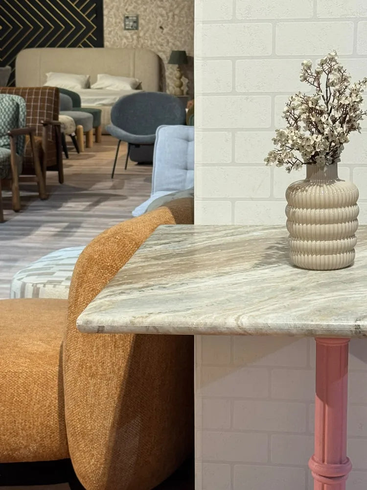 Summit Sawar Marble Restaurant Table with Metal Legs - Large real view 4