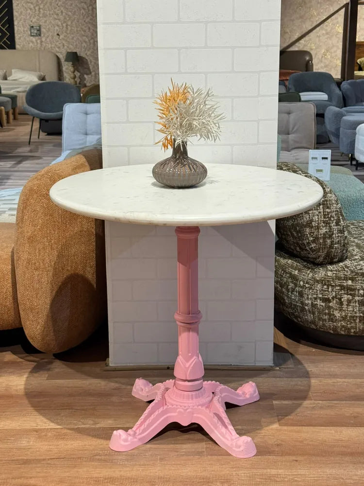 Glacier White Banswara Marble Restaurant Table with Metal Legs - Large real view 1