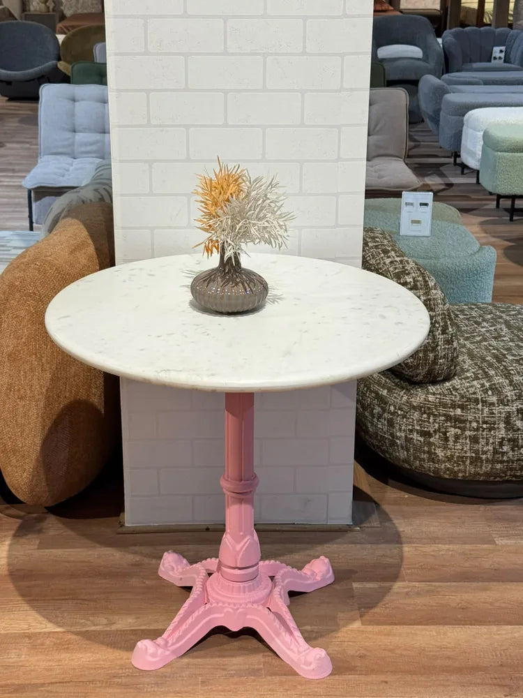 Glacier White Banswara Marble Restaurant Table with Metal Legs - Large real view 2