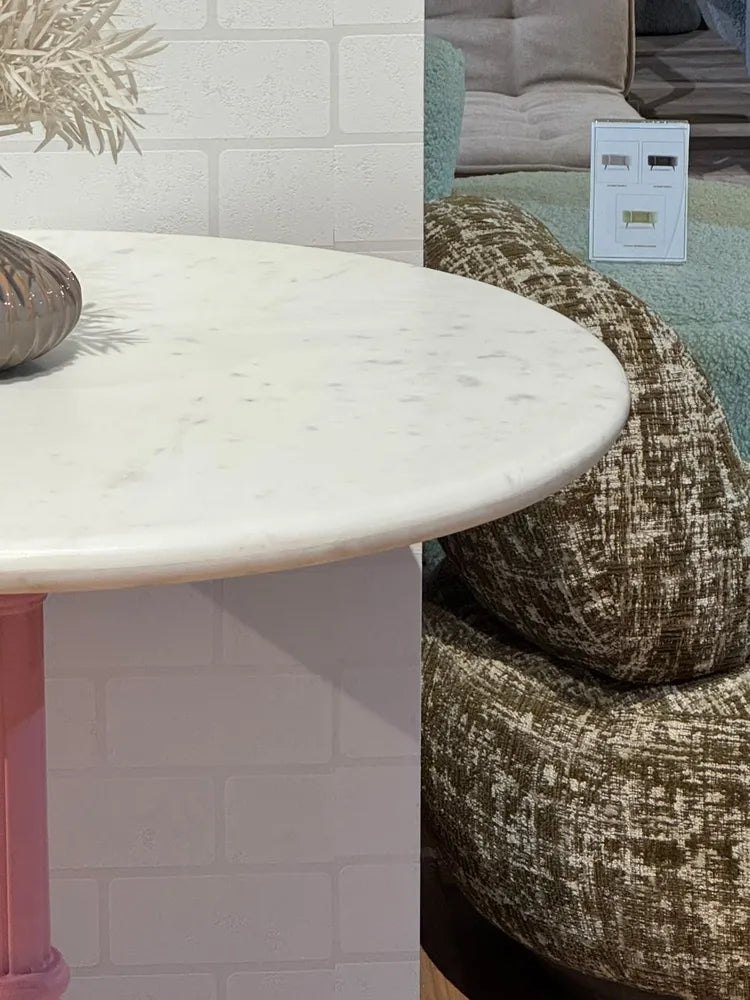 Glacier White Banswara Marble Restaurant Table with Metal Legs - Large real view 4