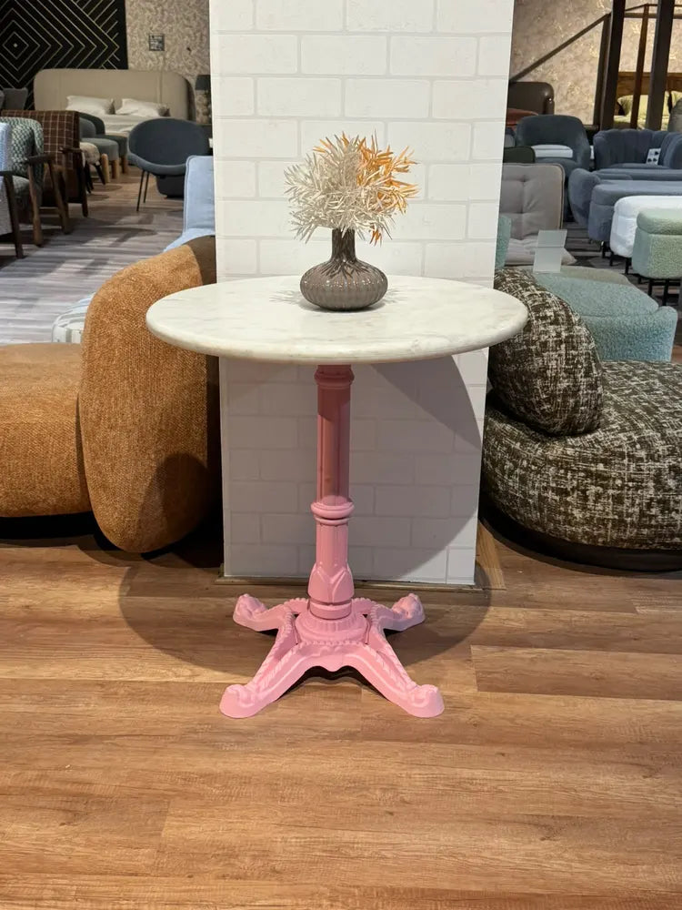 Glacier White Banswara Marble Restaurant Table with Metal Legs - Medium real view 1