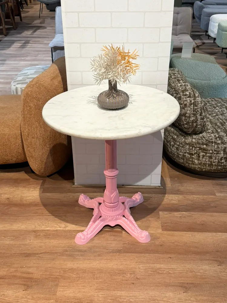 Glacier White Banswara Marble Restaurant Table with Metal Legs - Medium real view 2