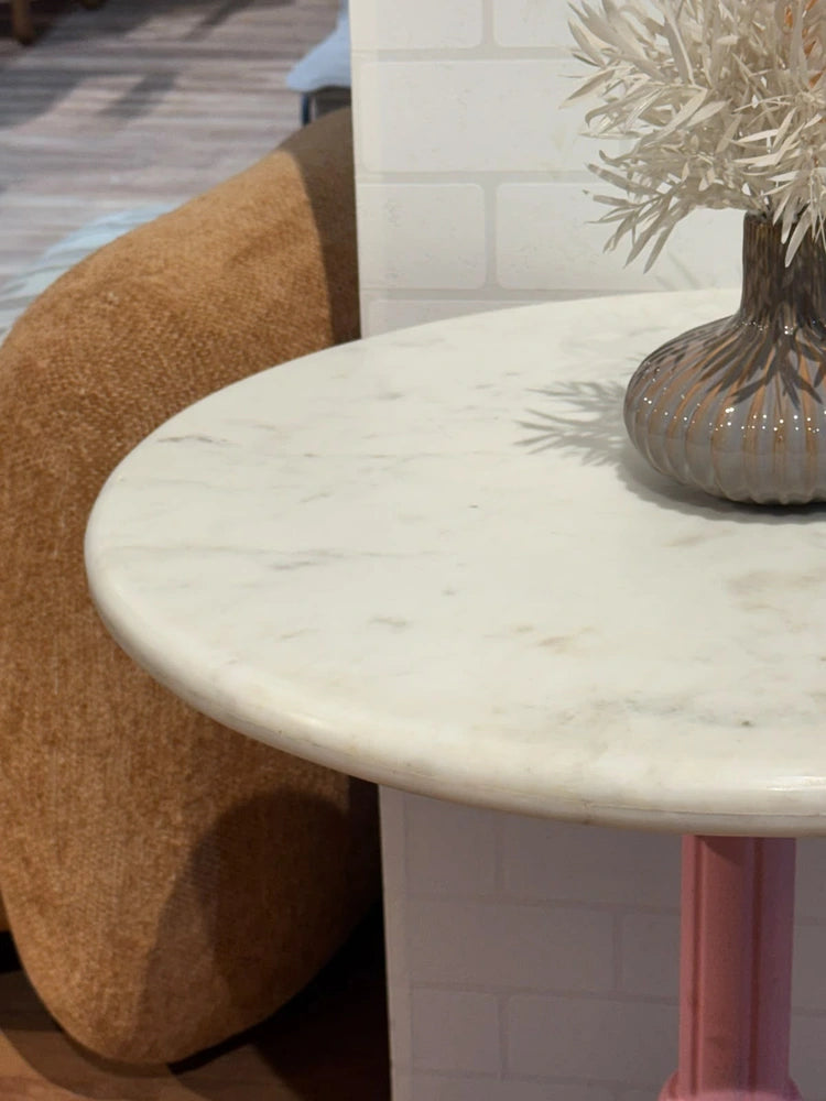 Glacier White Banswara Marble Restaurant Table with Metal Legs - Medium real view 5