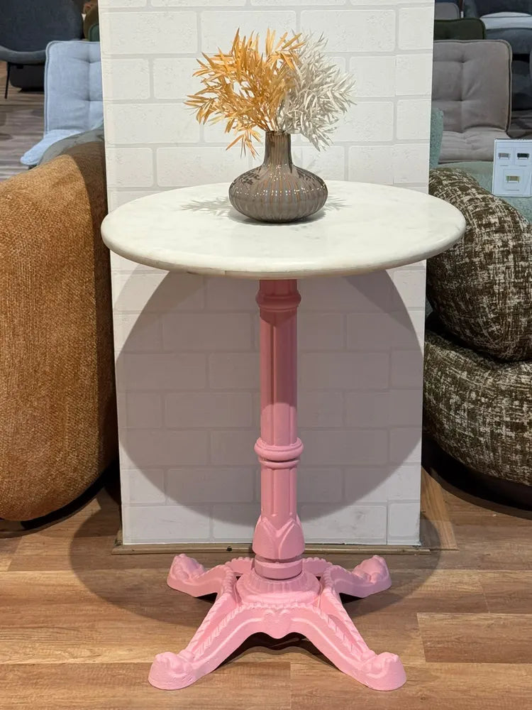 Glacier White Banswara Marble Restaurant Table with Metal Legs - Small real view 1