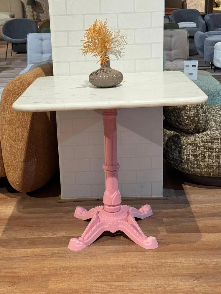Frost White Banswara Marble Restaurant Table with Metal Legs - Large real view 1