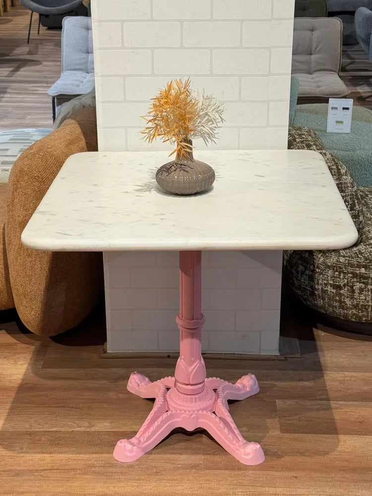 Frost White Banswara Marble Restaurant Table with Metal Legs - Large real view 2