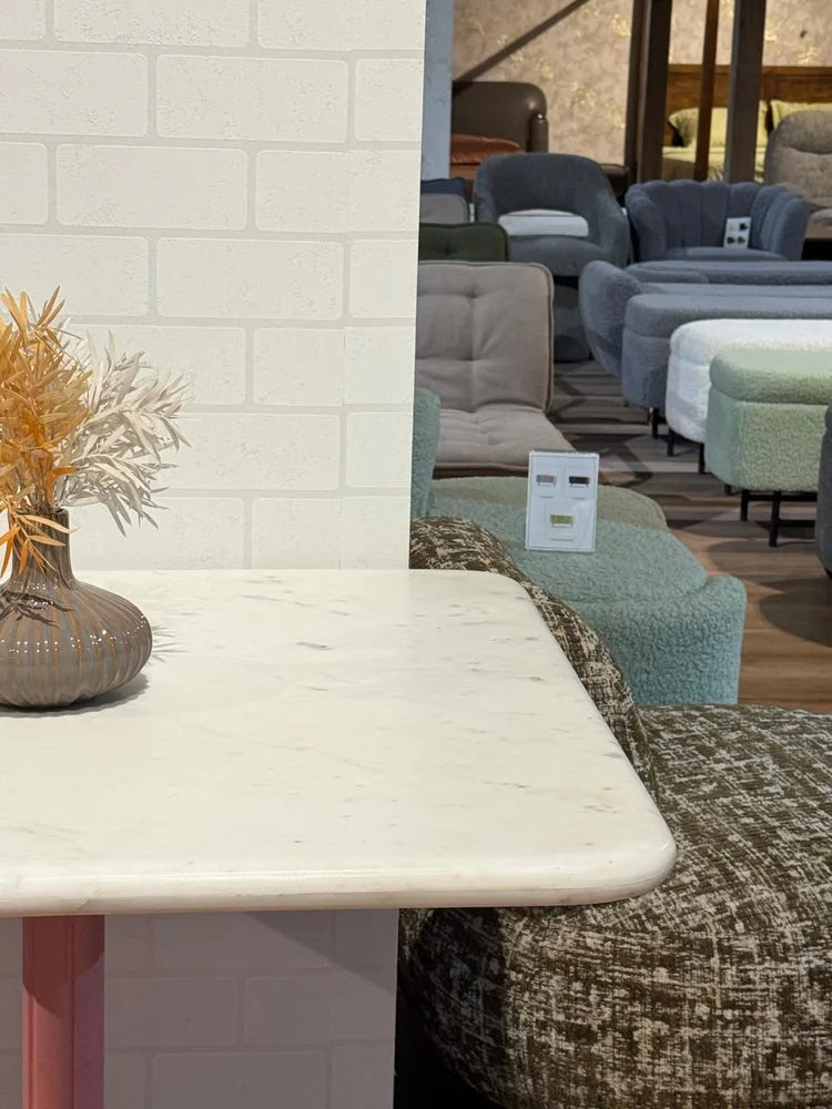 Frost White Banswara Marble Restaurant Table with Metal Legs - Large real view 4
