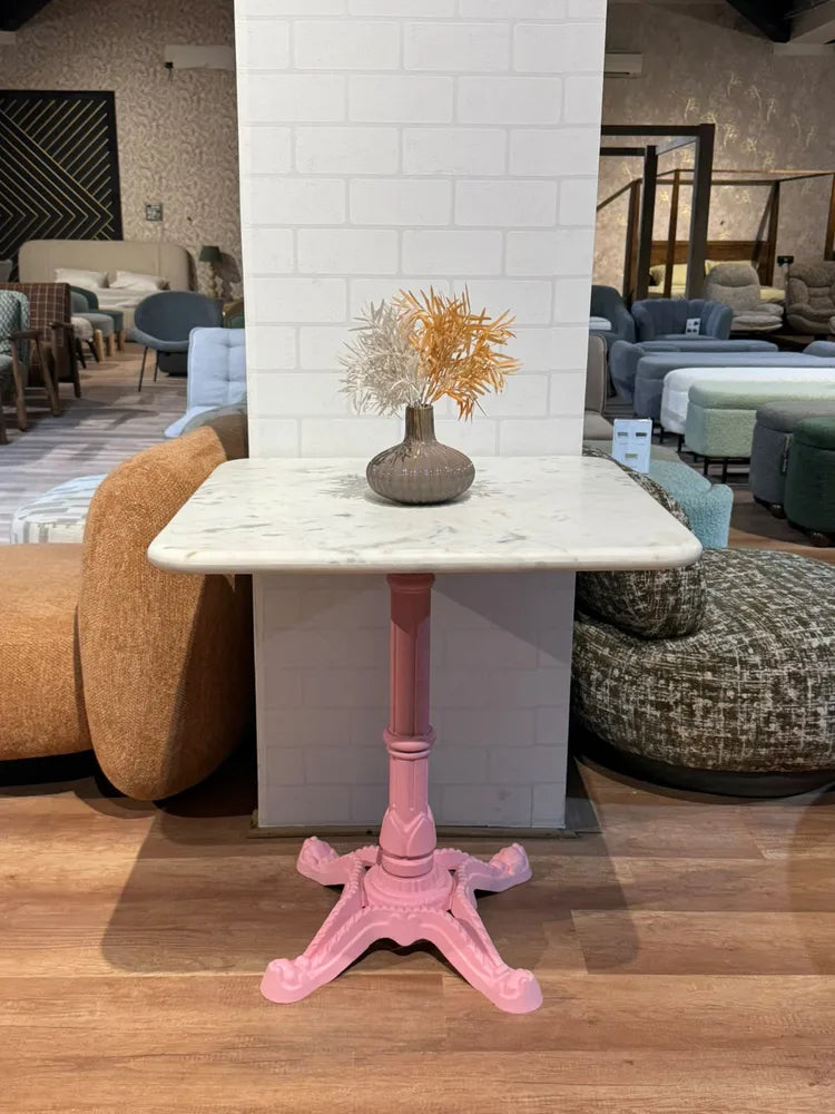 Frost White Banswara Marble Restaurant Table with Metal Legs - Medium real view 1