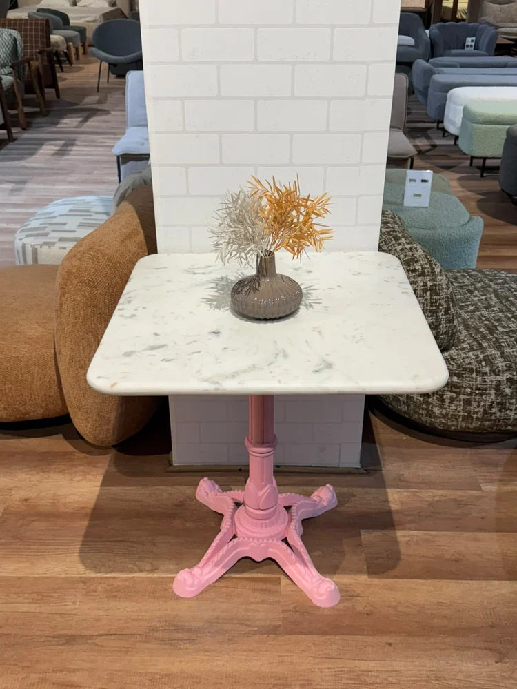 Frost White Banswara Marble Restaurant Table with Metal Legs - Medium real view 2