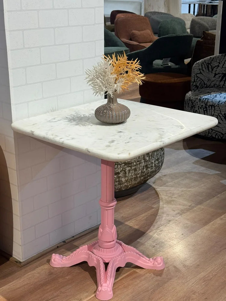 Frost White Banswara Marble Restaurant Table with Metal Legs - Medium real view 3