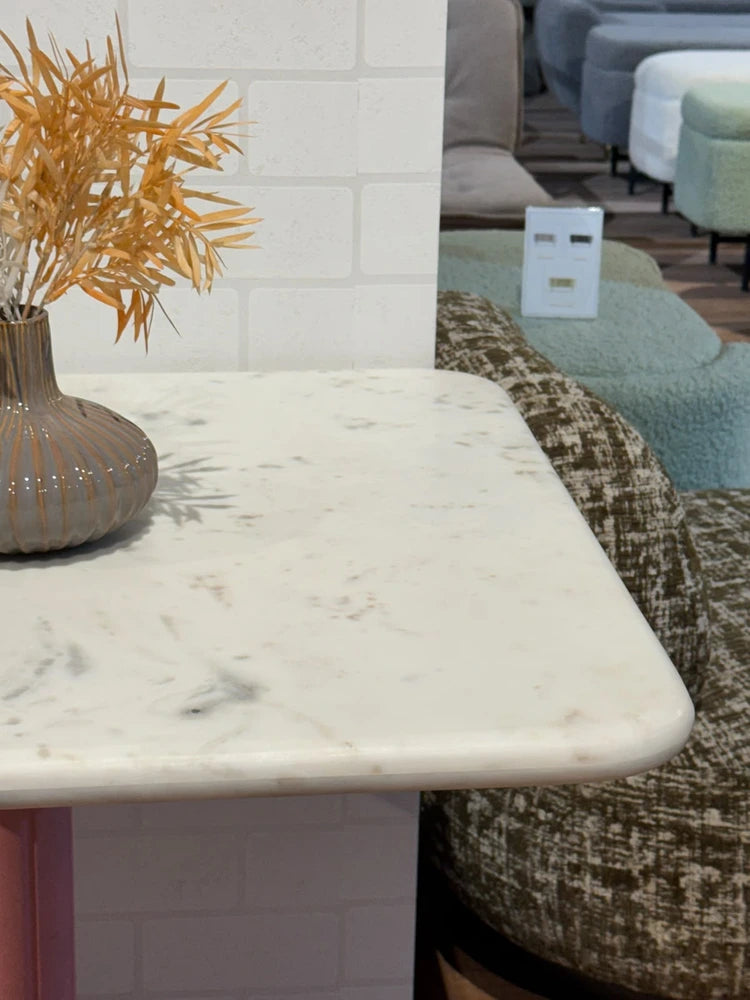 Frost White Banswara Marble Restaurant Table with Metal Legs - Medium real view 4