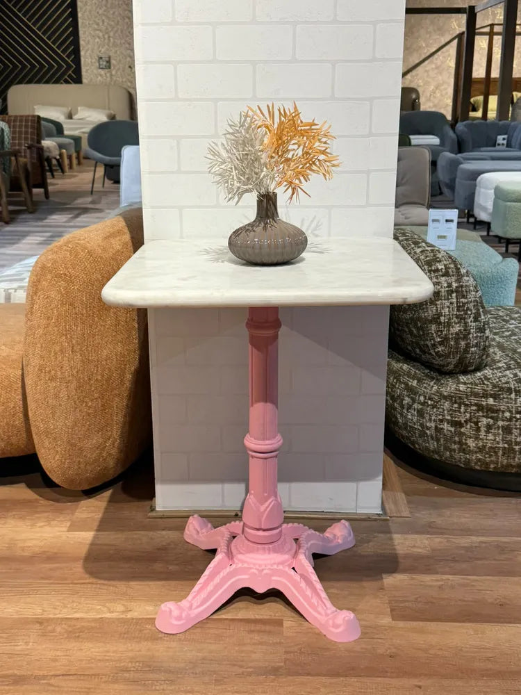 Frost White Banswara Marble Restaurant Table with Metal Legs - Small real view 2