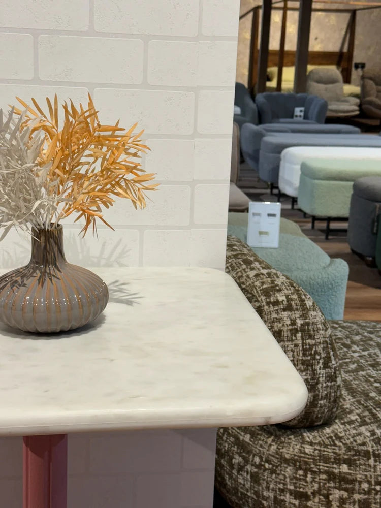 Frost White Banswara Marble Restaurant Table with Metal Legs - Small real view 3