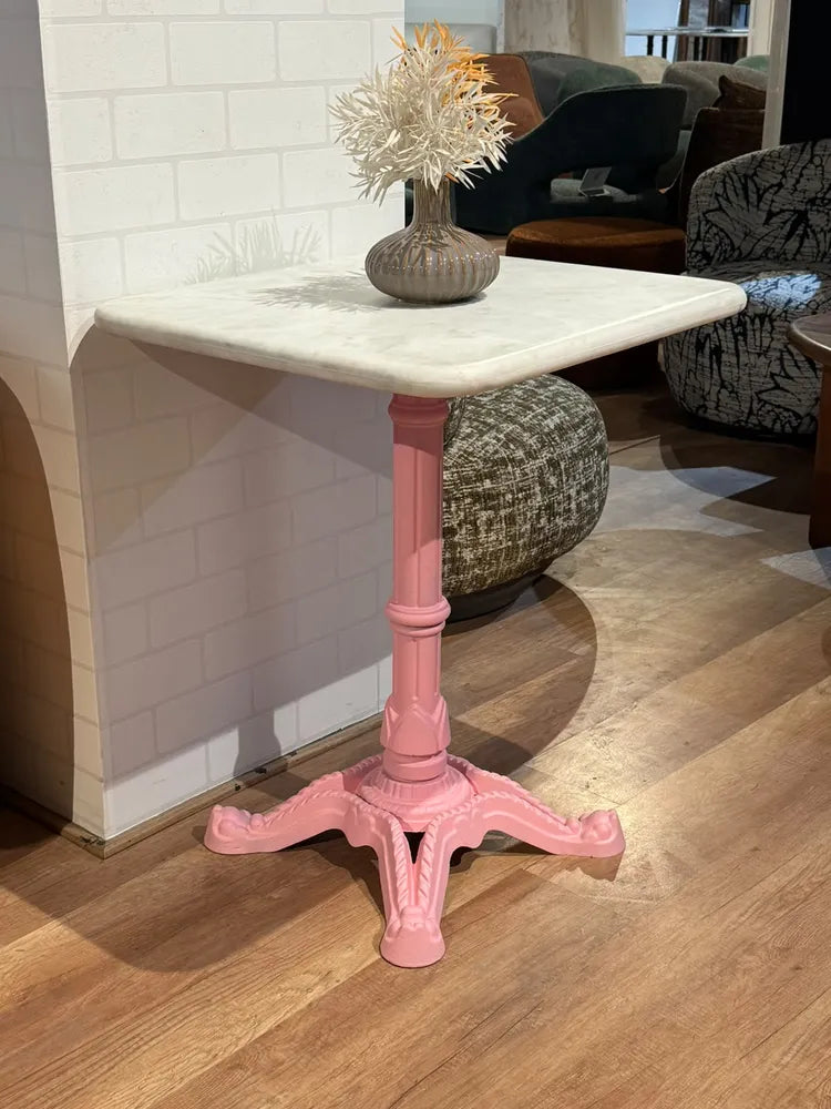 Frost White Banswara Marble Restaurant Table with Metal Legs - Small real view 4