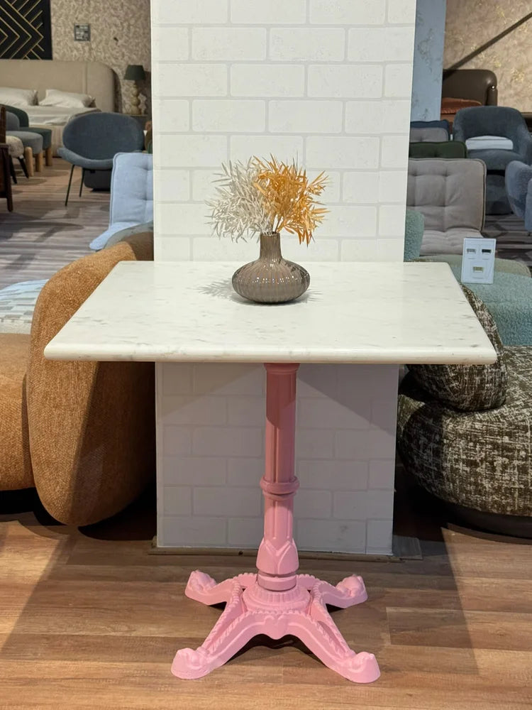 Sterling White Banswara Marble Restaurant Table with Metal Legs - Large real view 1