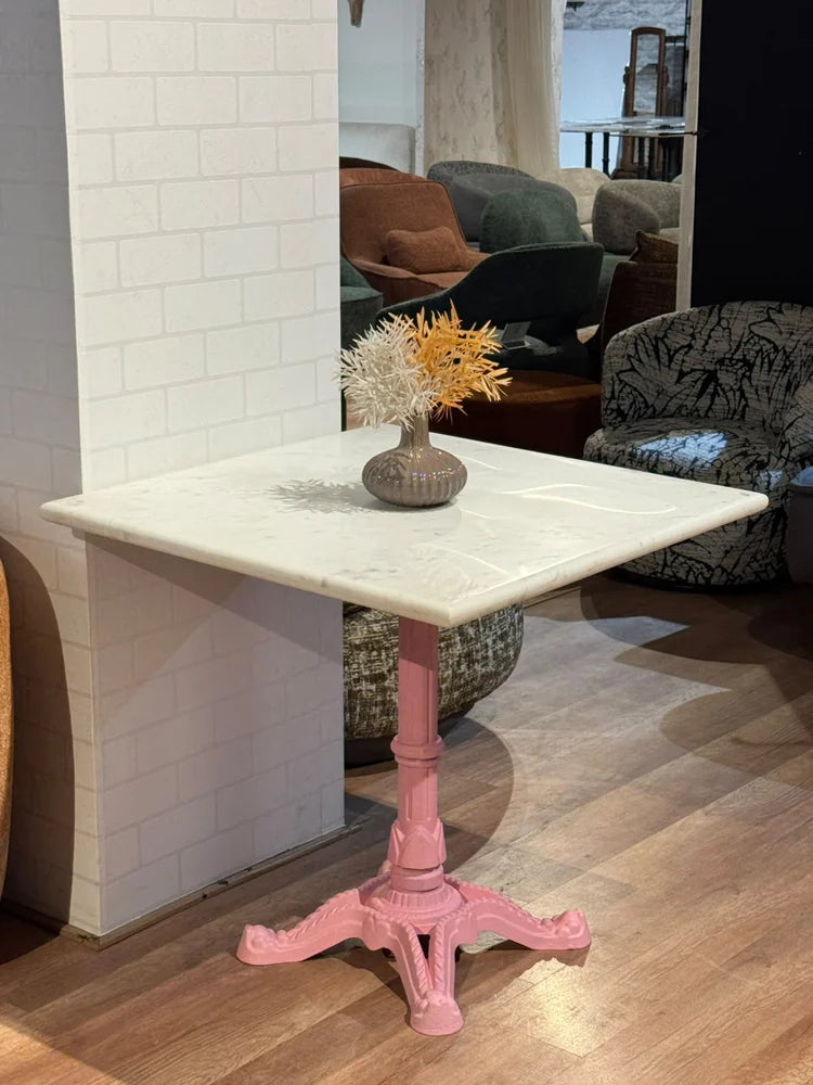 Sterling White Banswara Marble Restaurant Table with Metal Legs - Large real view 4