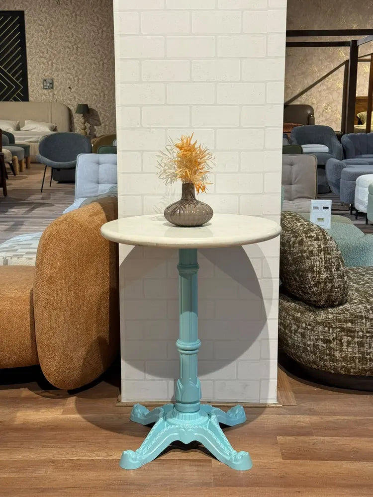 Mercer White Banswara Marble Restaurant Table with Metal Legs - Small real view 1