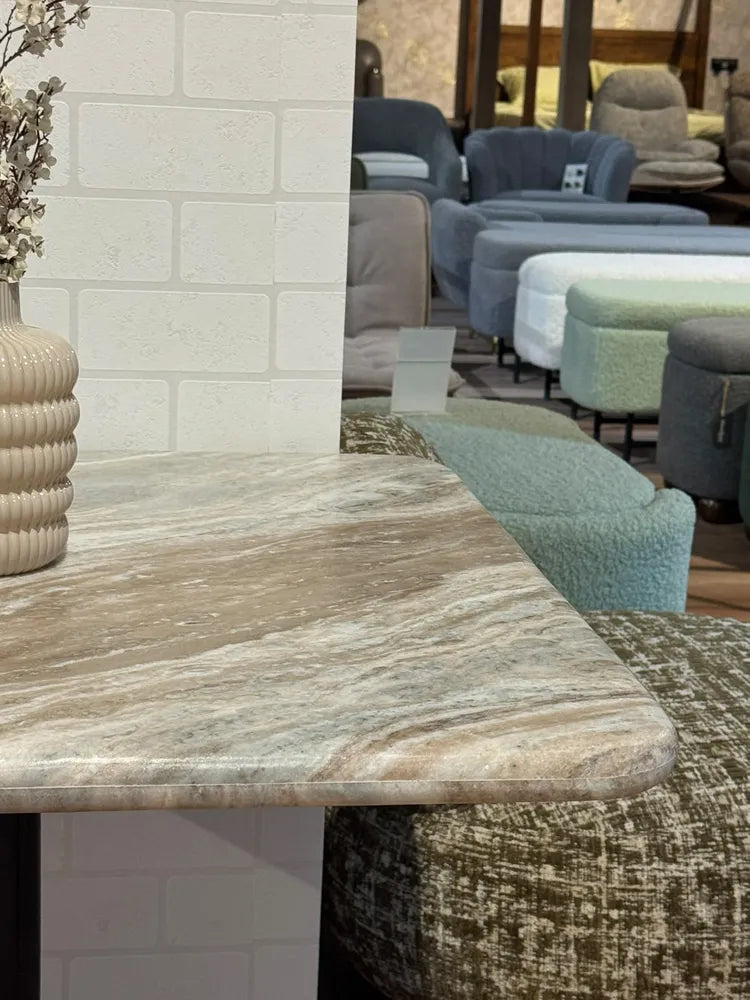 Hartley Sawar Marble Restaurant Table with Metal Legs - Large real view 4