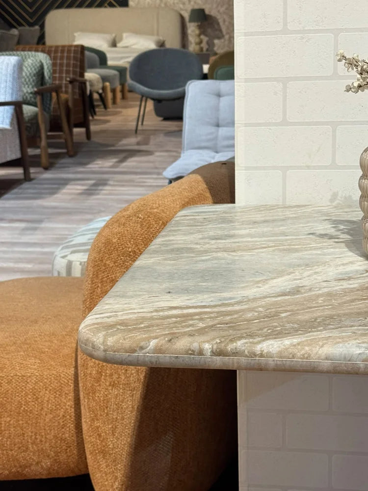Hartley Sawar Marble Restaurant Table with Metal Legs - Large real view 5