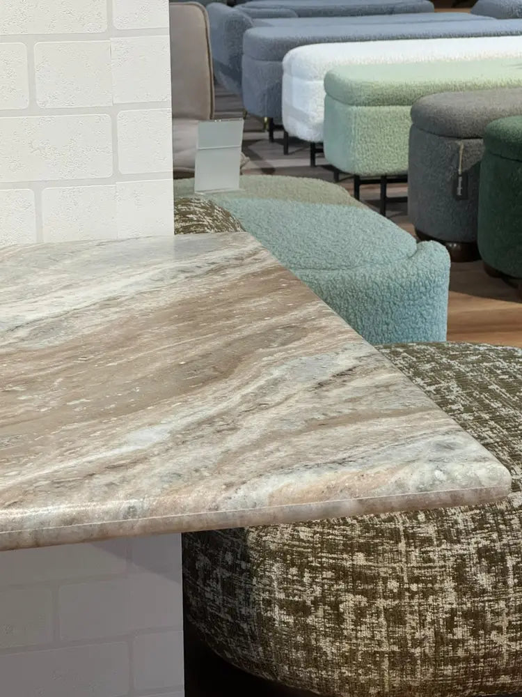 Dalton Sawar Marble Restaurant Table with Metal Legs - Large real view 6