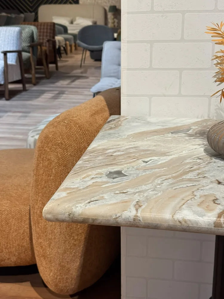 Dalton Sawar Marble Restaurant Table with Metal Legs - Medium real view 4