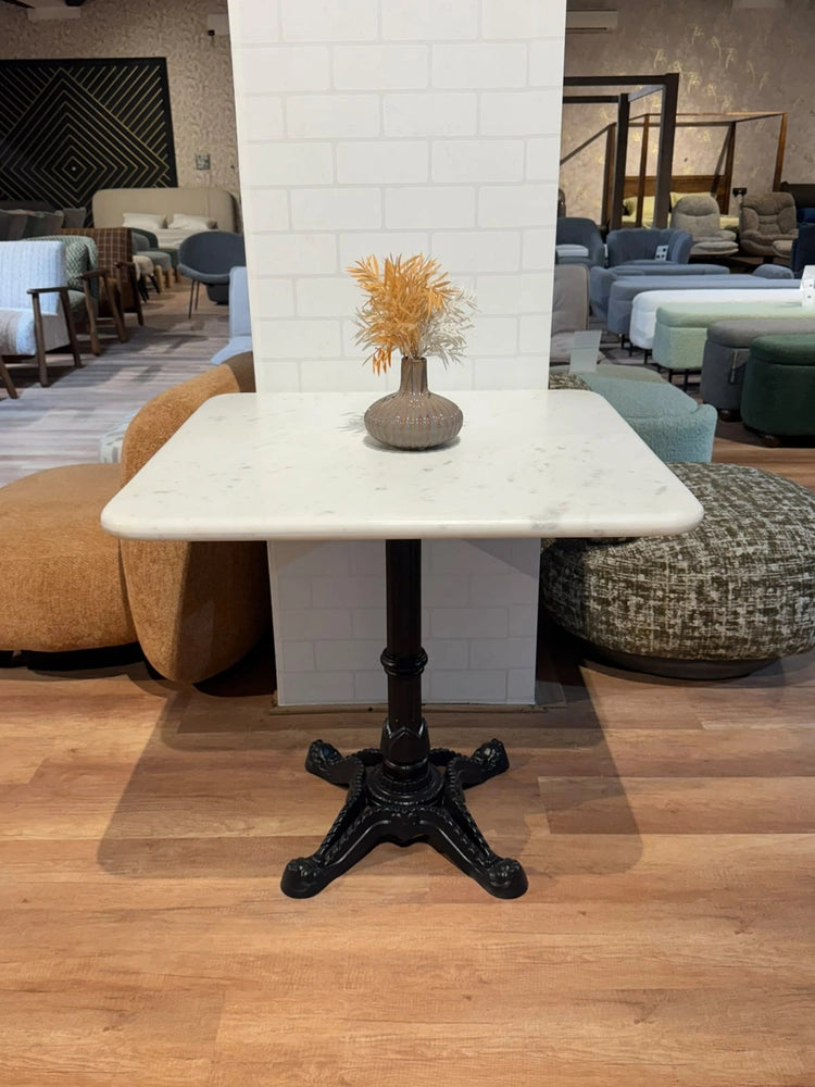 Seabrook White Banswara Marble Restaurant Table with Metal Legs - Large real view 1