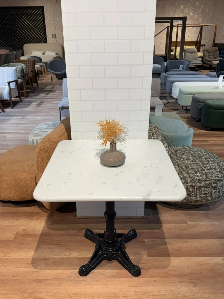 Seabrook White Banswara Marble Restaurant Table with Metal Legs - Large real view 2