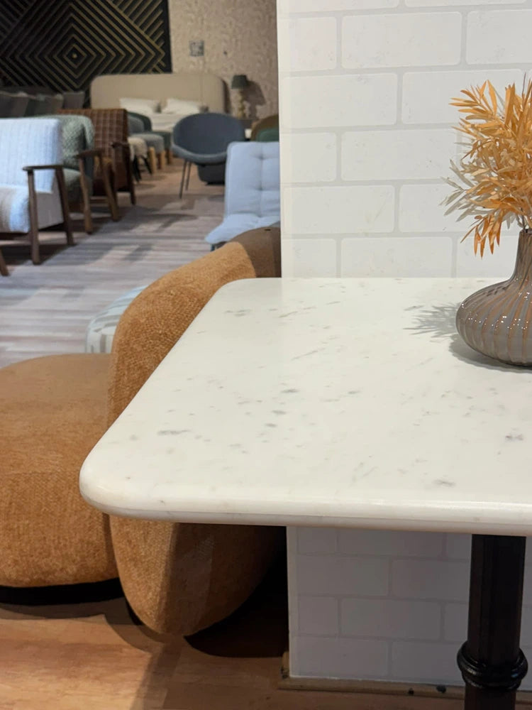 Seabrook White Banswara Marble Restaurant Table with Metal Legs - Large real view 4