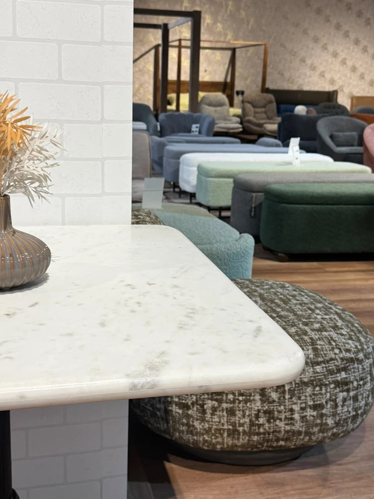 Seabrook White Banswara Marble Restaurant Table with Metal Legs - Large real view 5