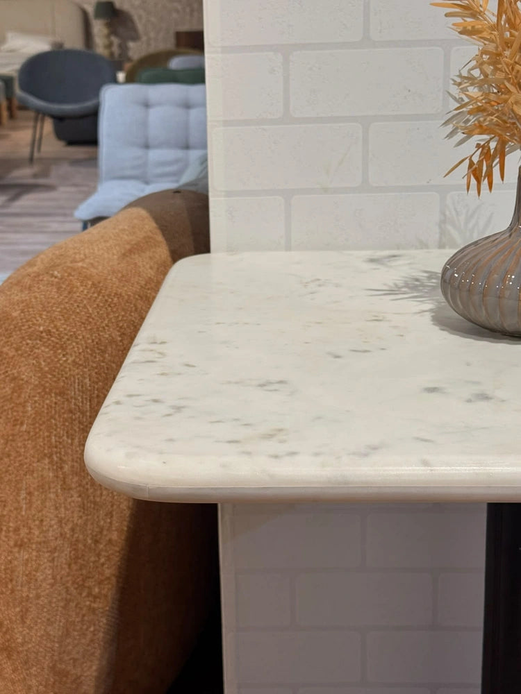 Seabrook White Banswara Marble Restaurant Table with Metal Legs - Medium real view 5