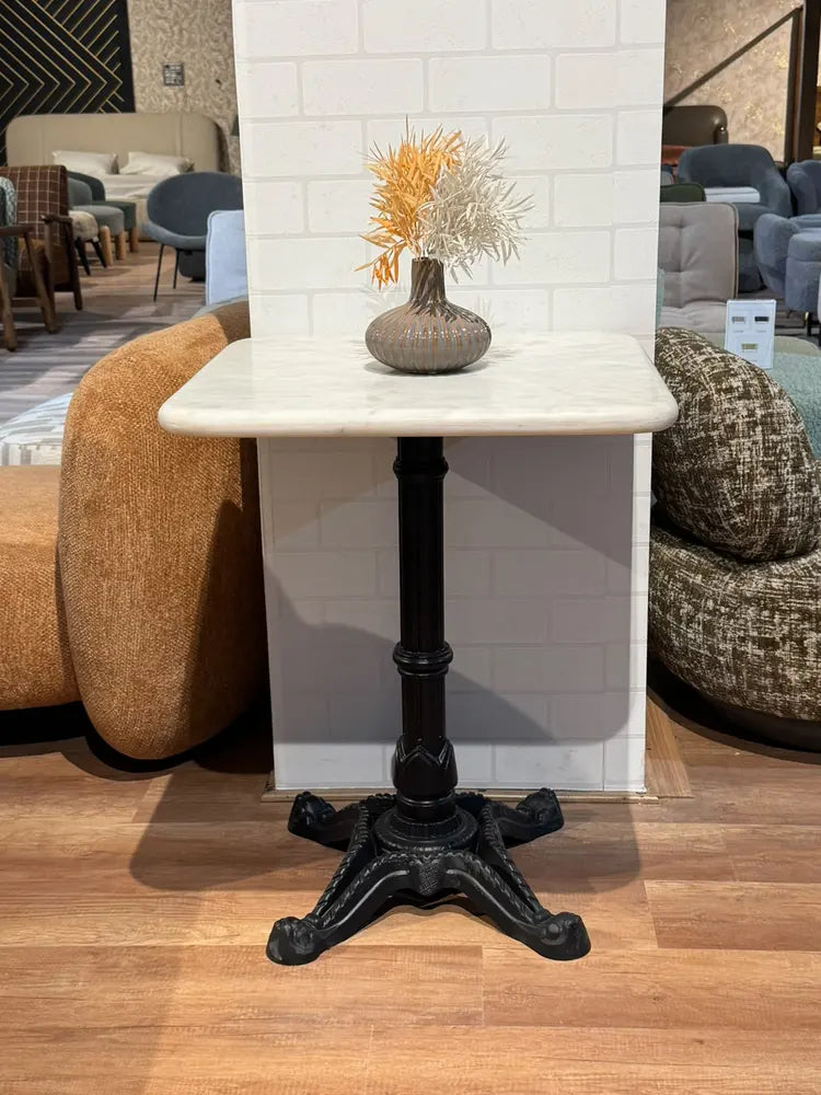 Seabrook White Banswara Marble Restaurant Table with Metal Legs - Small real view 1