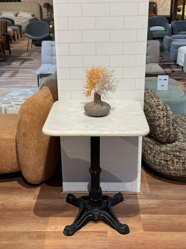 Seabrook White Banswara Marble Restaurant Table with Metal Legs - Small real view 2