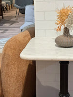 Seabrook White Banswara Marble Restaurant Table with Metal Legs - Small thumbnail 4