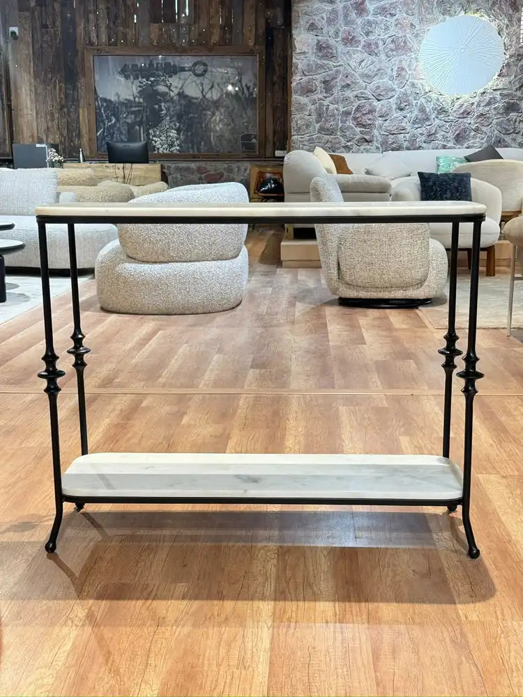 Hugo 2-Tier Marble Console Table with Metal real view 1